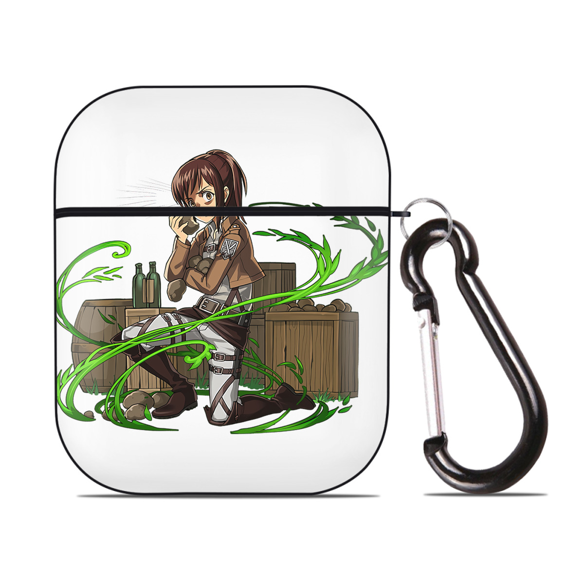 （画像用） 進撃の巨人 サシャ·ブラウス Attack on Titan Sasha Blaus AirPods 第2世代保護ケース ハードシェル ブラック 耐衝撃・防指紋・カラビナ付き