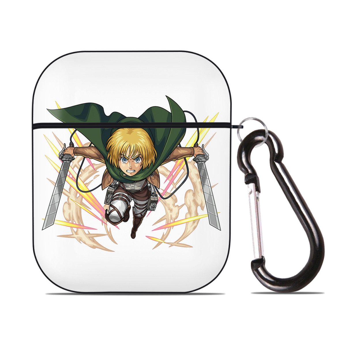 （画像用） 進撃の巨人 アルミン·アルレルト Attack on Titan Armin Arlert AirPods 第2世代保護ケース ハードシェル ブラック 耐衝撃・防指紋・カラビナ付き