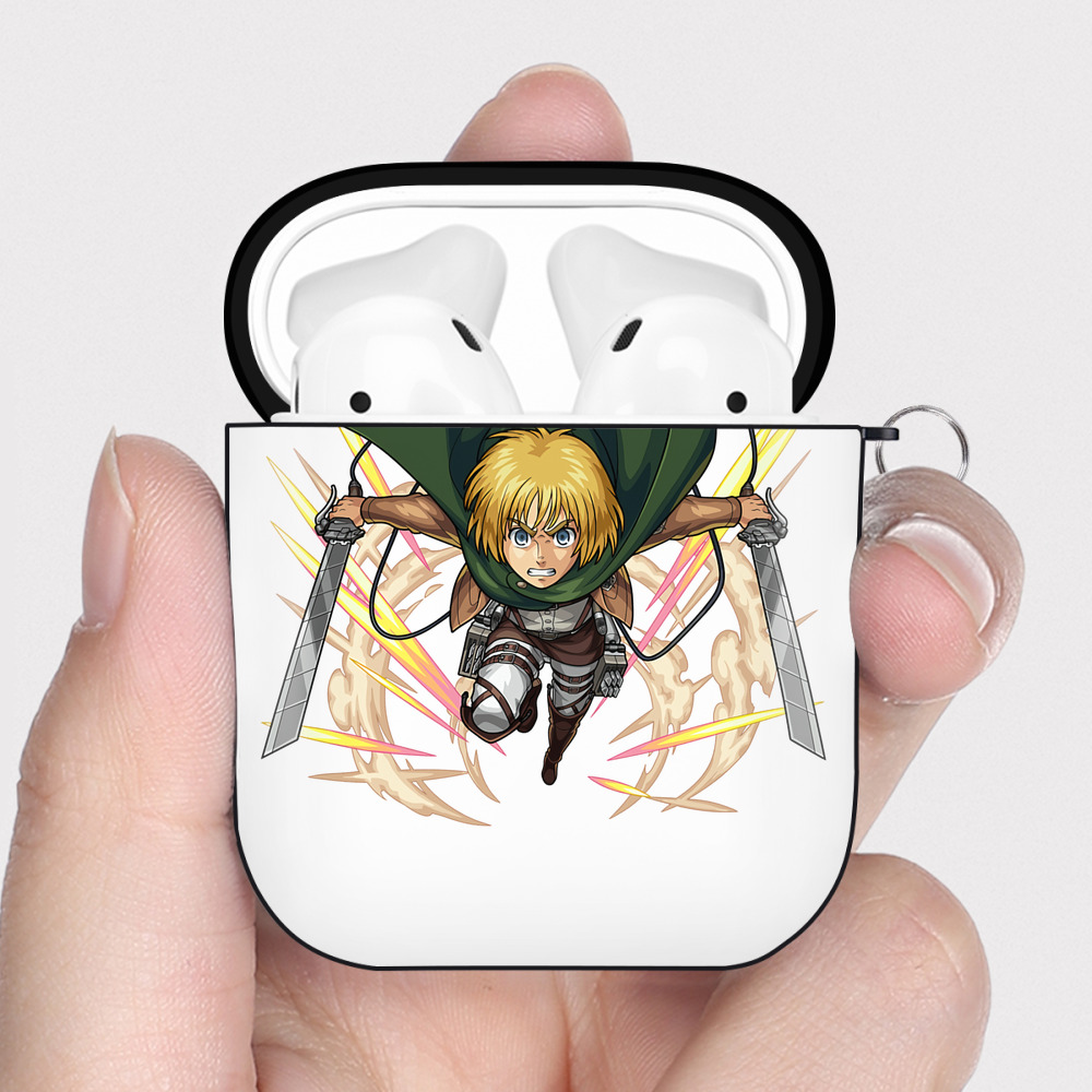 （画像用） 進撃の巨人 アルミン·アルレルト Attack on Titan Armin Arlert AirPods 第2世代保護ケース ハードシェル ブラック 耐衝撃・防指紋・カラビナ付き