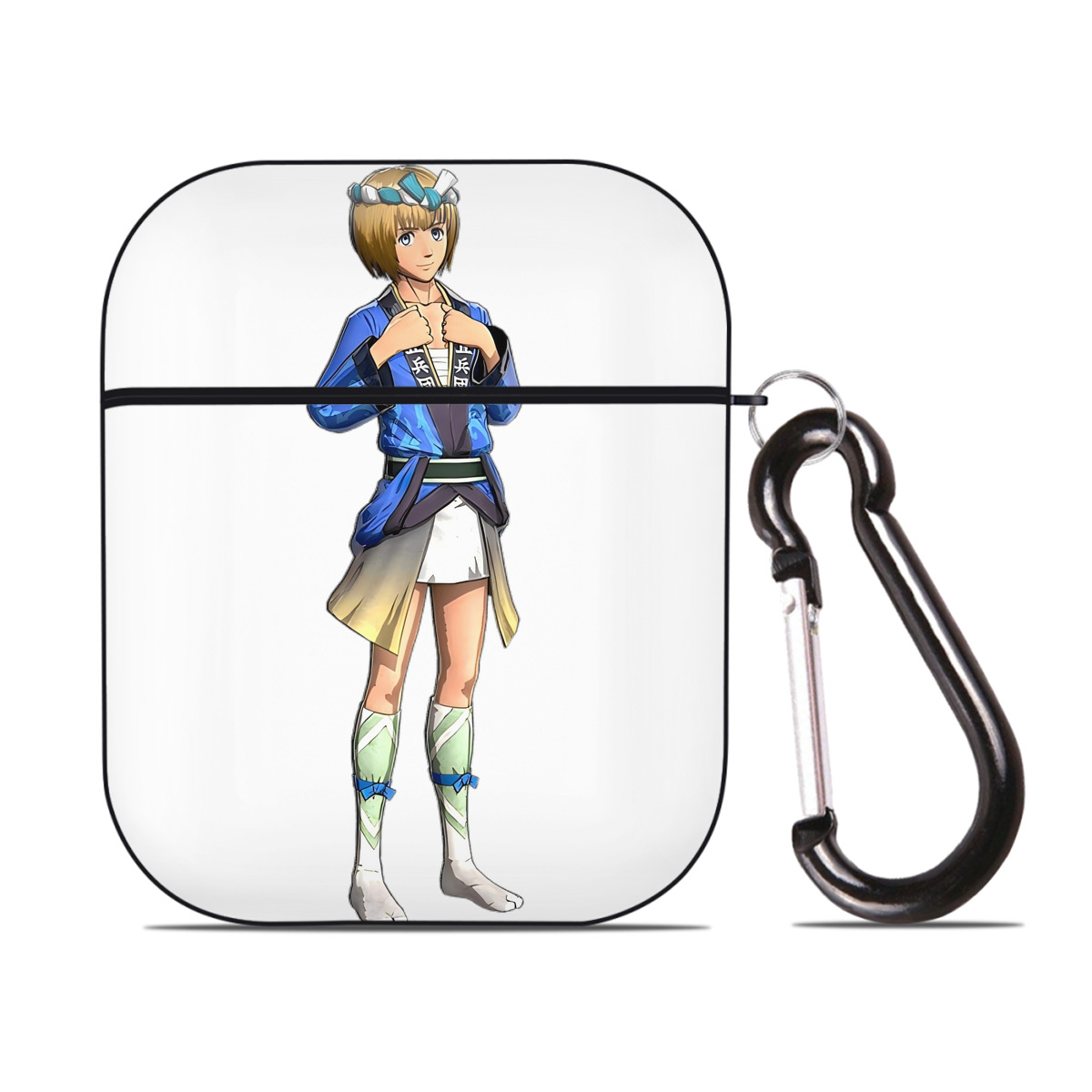 （画像用） 進撃の巨人 アルミン·アルレルト Attack on Titan Armin Arlert AirPods 第2世代保護ケース ハードシェル ブラック 耐衝撃・防指紋・カラビナ付き