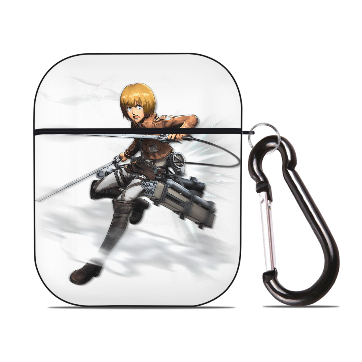 （画像用） 進撃の巨人 アルミン·アルレルト Attack on Titan Armin Arlert AirPods 第2世代保護ケース ハードシェル ブラック 耐衝撃・防指紋・カラビナ付き
