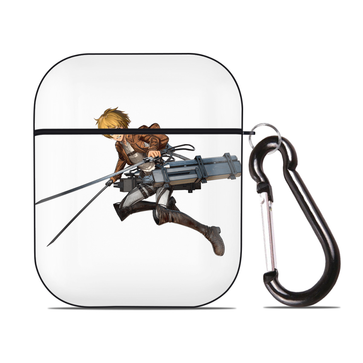 （画像用） 進撃の巨人 アルミン·アルレルト Attack on Titan Armin Arlert AirPods 第2世代保護ケース ハードシェル ブラック 耐衝撃・防指紋・カラビナ付き
