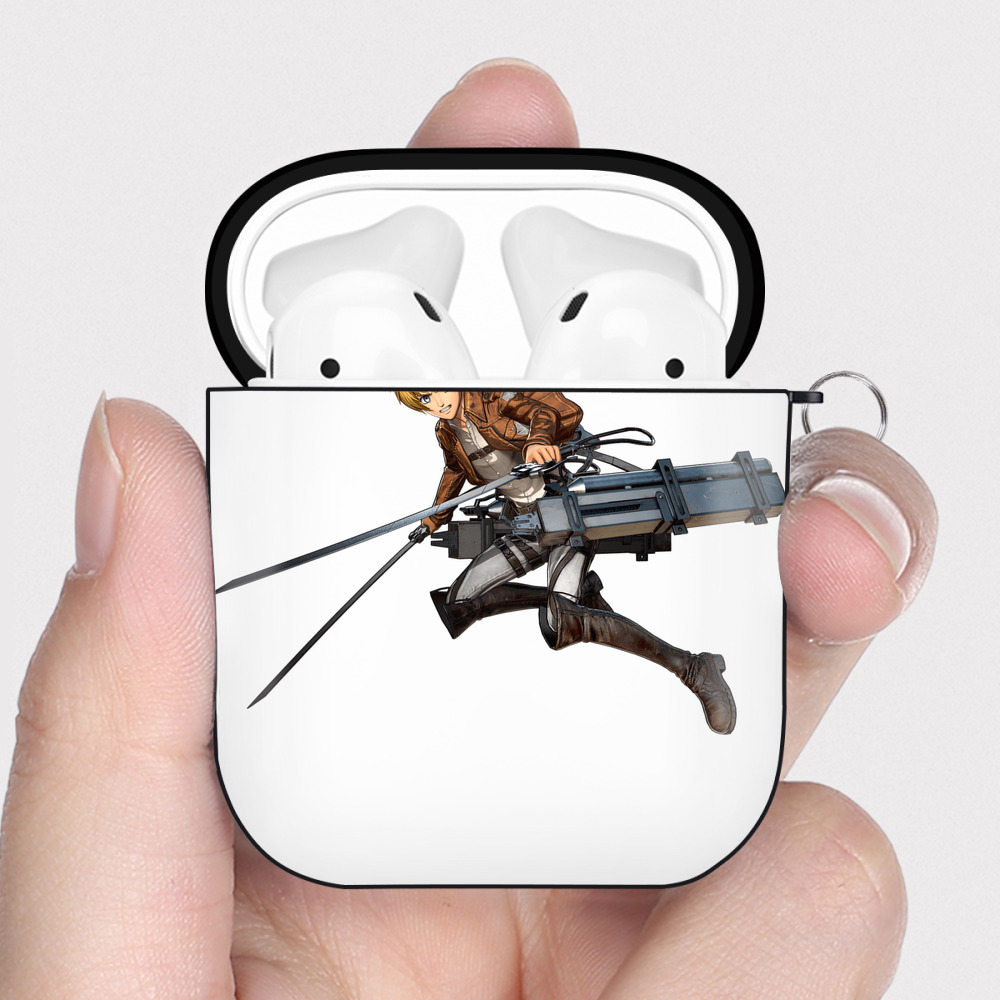 （画像用） 進撃の巨人 アルミン·アルレルト Attack on Titan Armin Arlert AirPods 第2世代保護ケース ハードシェル ブラック 耐衝撃・防指紋・カラビナ付き