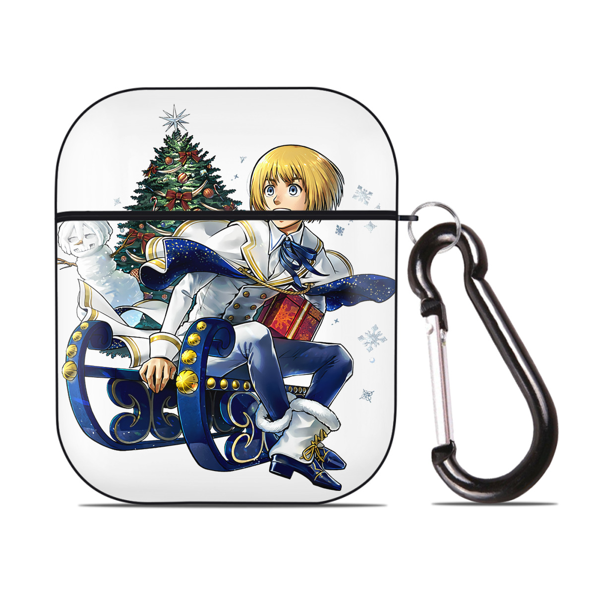 （画像用） 進撃の巨人 アルミン·アルレルト Attack on Titan Armin Arlert AirPods 第2世代保護ケース ハードシェル ブラック 耐衝撃・防指紋・カラビナ付き