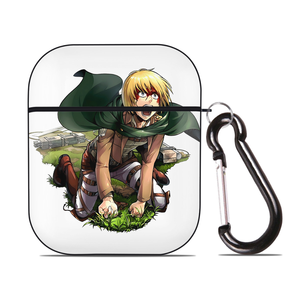 （画像用） 進撃の巨人 アルミン·アルレルト Attack on Titan Armin Arlert AirPods 第2世代保護ケース ハードシェル ブラック 耐衝撃・防指紋・カラビナ付き