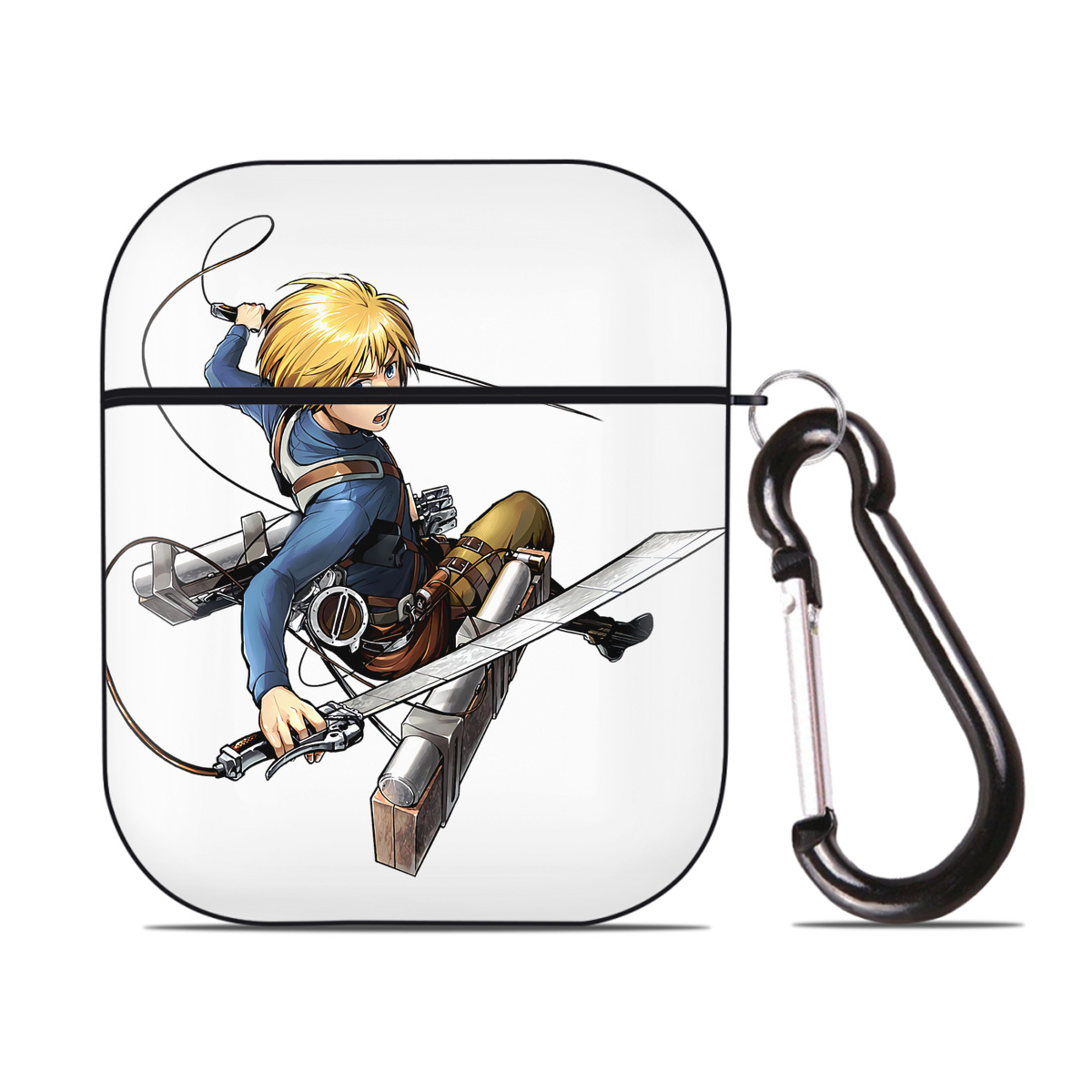 （画像用） 進撃の巨人 アルミン·アルレルト Attack on Titan Armin Arlert AirPods 第2世代保護ケース ハードシェル ブラック 耐衝撃・防指紋・カラビナ付き