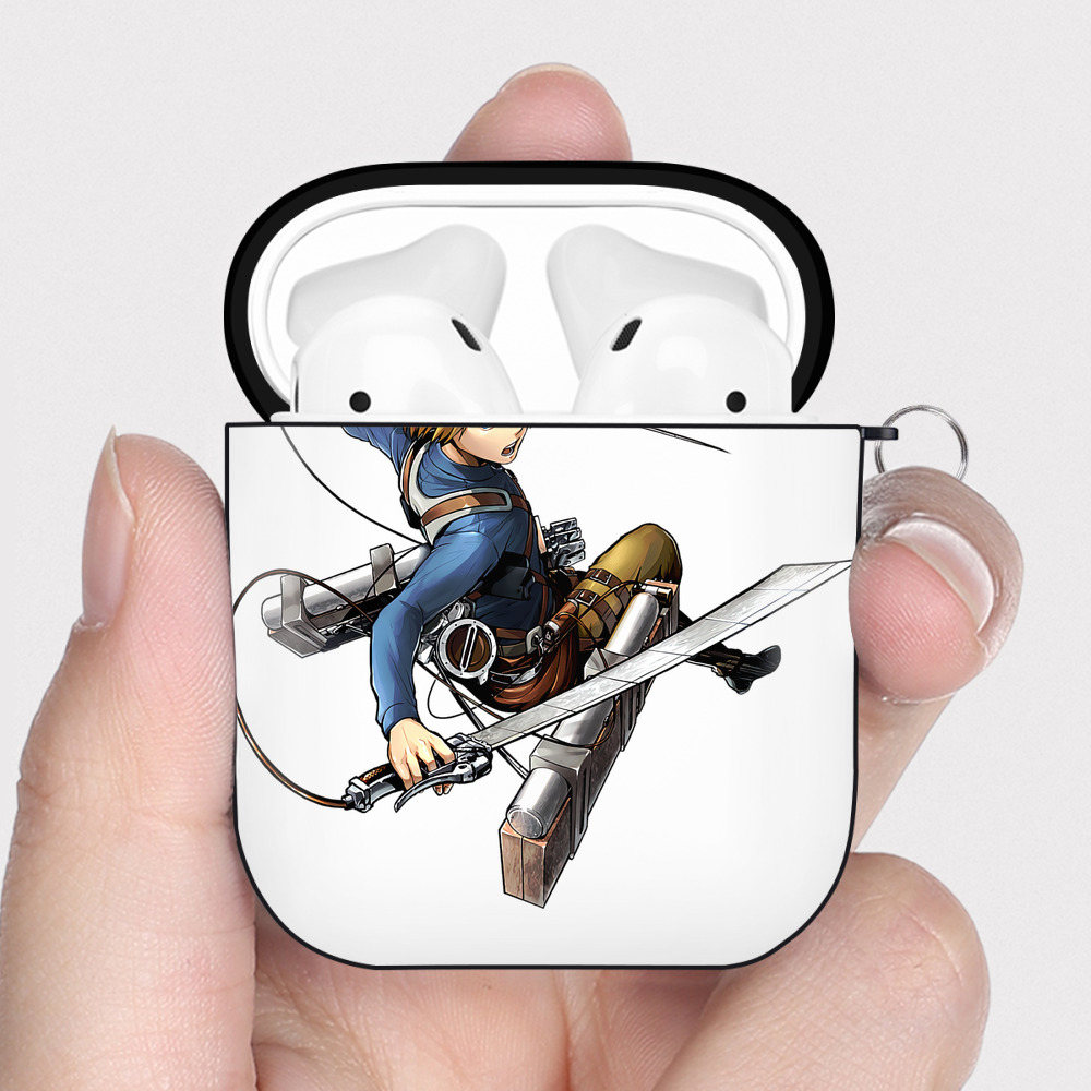 （画像用） 進撃の巨人 アルミン·アルレルト Attack on Titan Armin Arlert AirPods 第2世代保護ケース ハードシェル ブラック 耐衝撃・防指紋・カラビナ付き