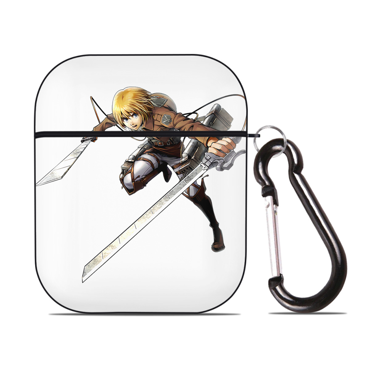 （画像用） 進撃の巨人 アルミン·アルレルト Attack on Titan Armin Arlert AirPods 第2世代保護ケース ハードシェル ブラック 耐衝撃・防指紋・カラビナ付き