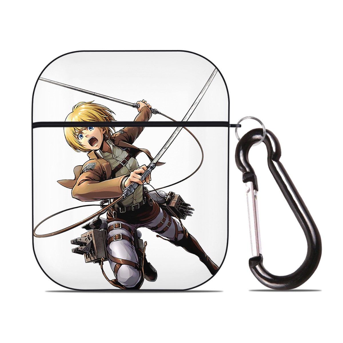 （画像用） 進撃の巨人 アルミン·アルレルト Attack on Titan Armin Arlert AirPods 第2世代保護ケース ハードシェル ブラック 耐衝撃・防指紋・カラビナ付き