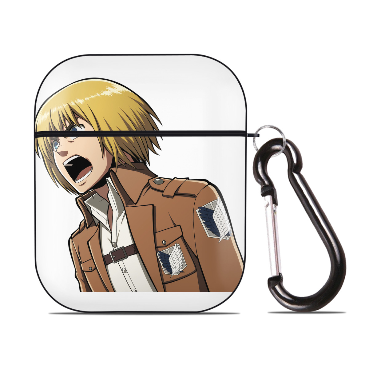 （画像用） 進撃の巨人 アルミン·アルレルト Attack on Titan Armin Arlert AirPods 第2世代保護ケース ハードシェル ブラック 耐衝撃・防指紋・カラビナ付き