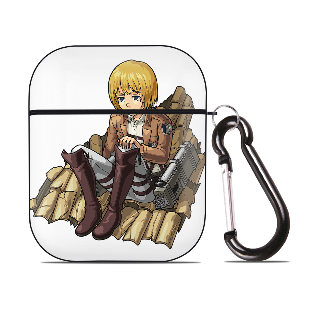 （画像用） 進撃の巨人 アルミン·アルレルト Attack on Titan Armin Arlert AirPods 第2世代保護ケース ハードシェル ブラック 耐衝撃・防指紋・カラビナ付き