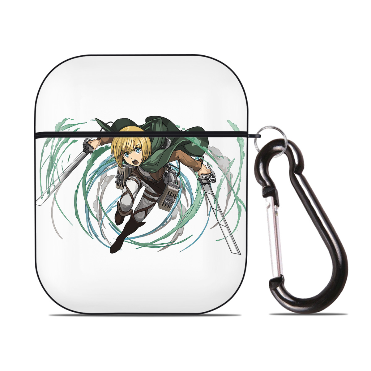 （画像用） 進撃の巨人 アルミン·アルレルト Attack on Titan Armin Arlert AirPods 第2世代保護ケース ハードシェル ブラック 耐衝撃・防指紋・カラビナ付き