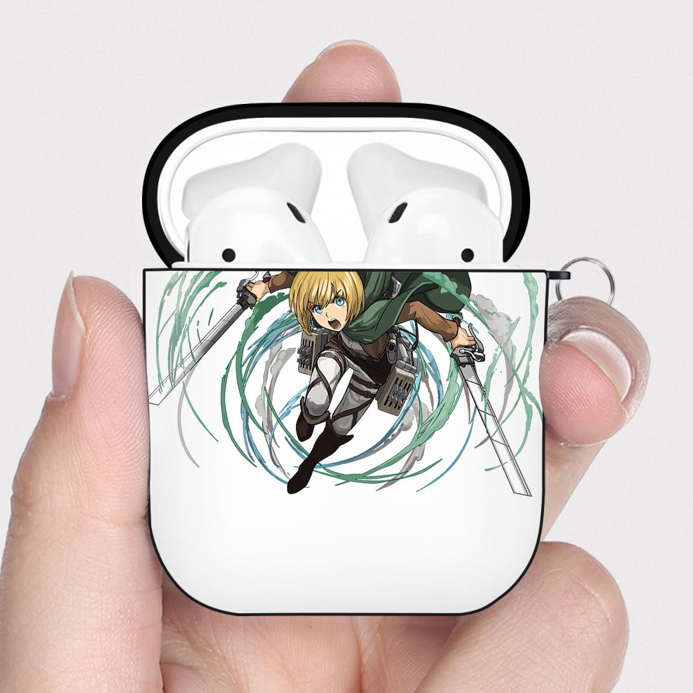 （画像用） 進撃の巨人 アルミン·アルレルト Attack on Titan Armin Arlert AirPods 第2世代保護ケース ハードシェル ブラック 耐衝撃・防指紋・カラビナ付き