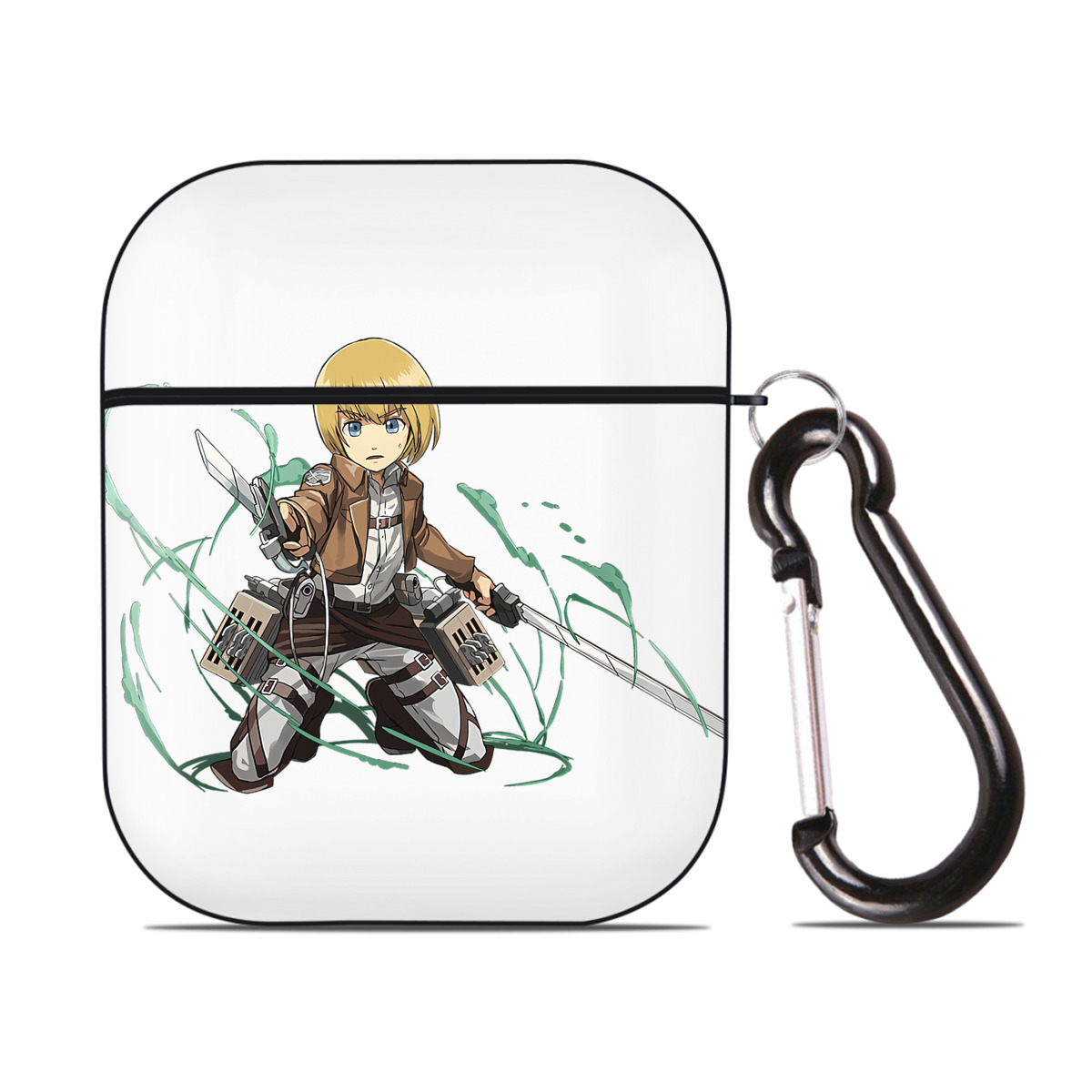 （画像用） 進撃の巨人 アルミン·アルレルト Attack on Titan Armin Arlert AirPods 第2世代保護ケース ハードシェル ブラック 耐衝撃・防指紋・カラビナ付き