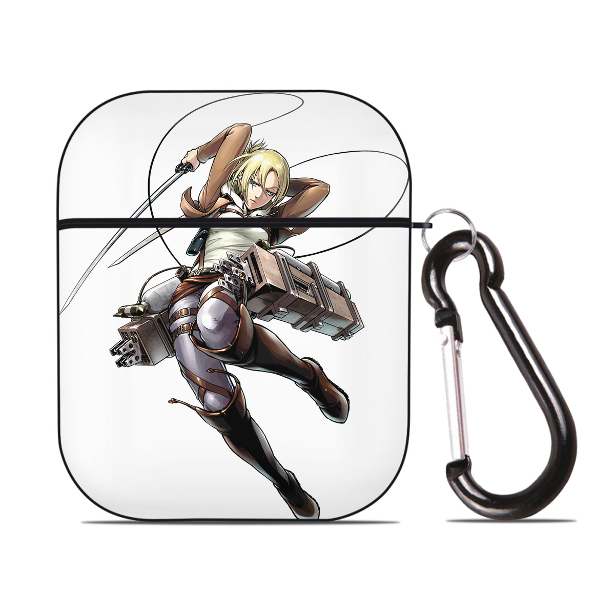 （画像用） 進撃の巨人 アニ・レオンハート Attack on Titan Annie Leonhart AirPods 第2世代保護ケース ハードシェル ブラック 耐衝撃・防指紋・カラビナ付き