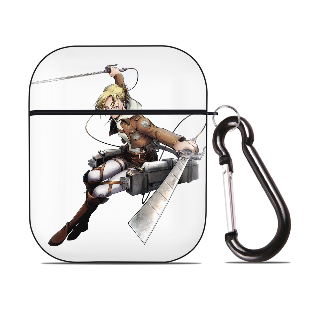 （画像用） 進撃の巨人 アニ・レオンハート Attack on Titan Annie Leonhart AirPods 第2世代保護ケース ハードシェル ブラック 耐衝撃・防指紋・カラビナ付き