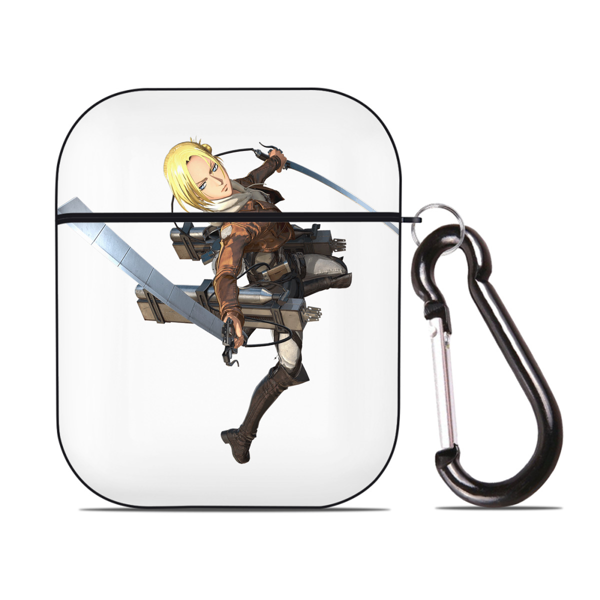 （画像用） 進撃の巨人 アニ・レオンハート Attack on Titan Annie Leonhart AirPods 第2世代保護ケース ハードシェル ブラック 耐衝撃・防指紋・カラビナ付き