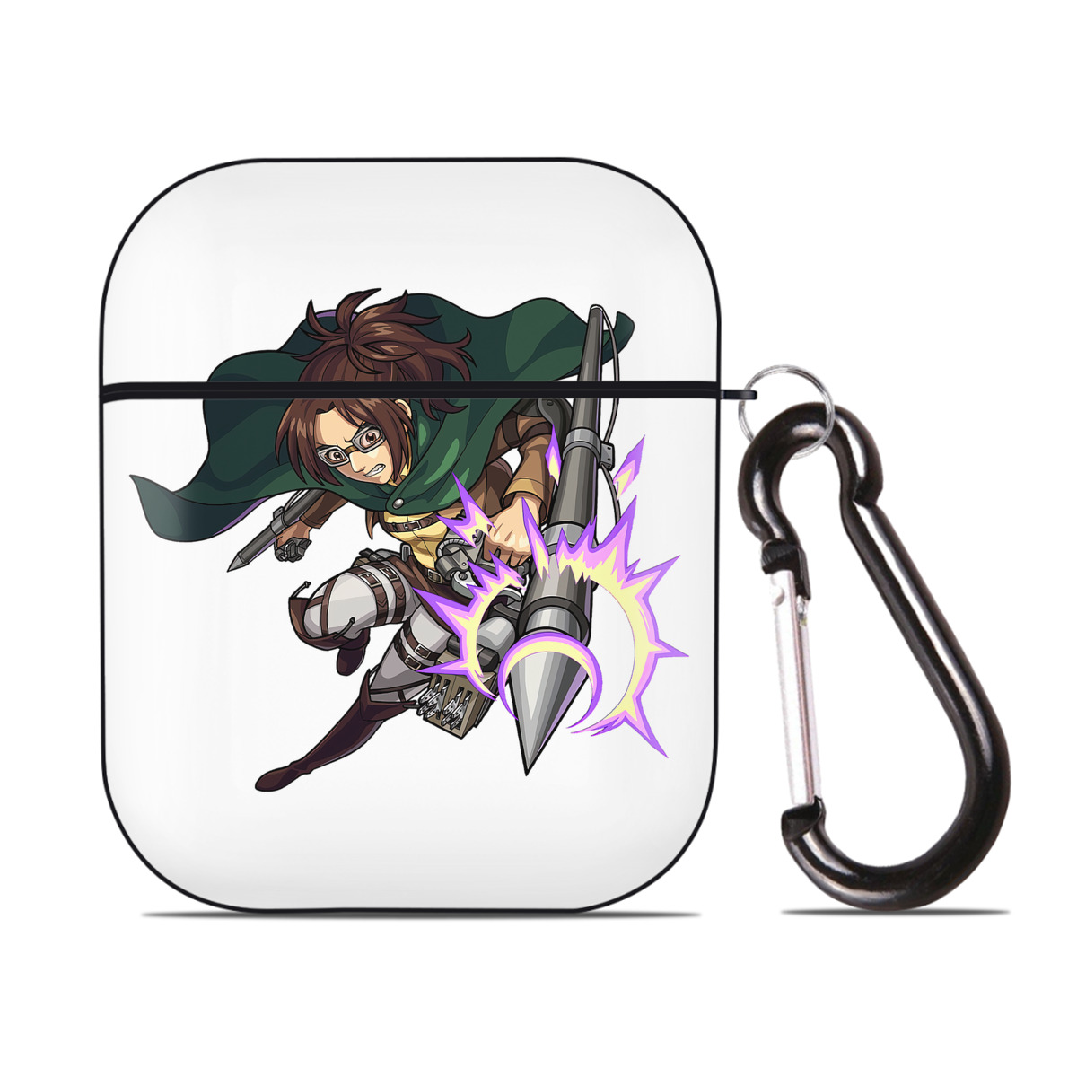 （画像用） 進撃の巨人 ハンジ·ゾエ Attack on Titan Hanji Zoe AirPods 第2世代保護ケース ハードシェル ブラック 耐衝撃・防指紋・カラビナ付き