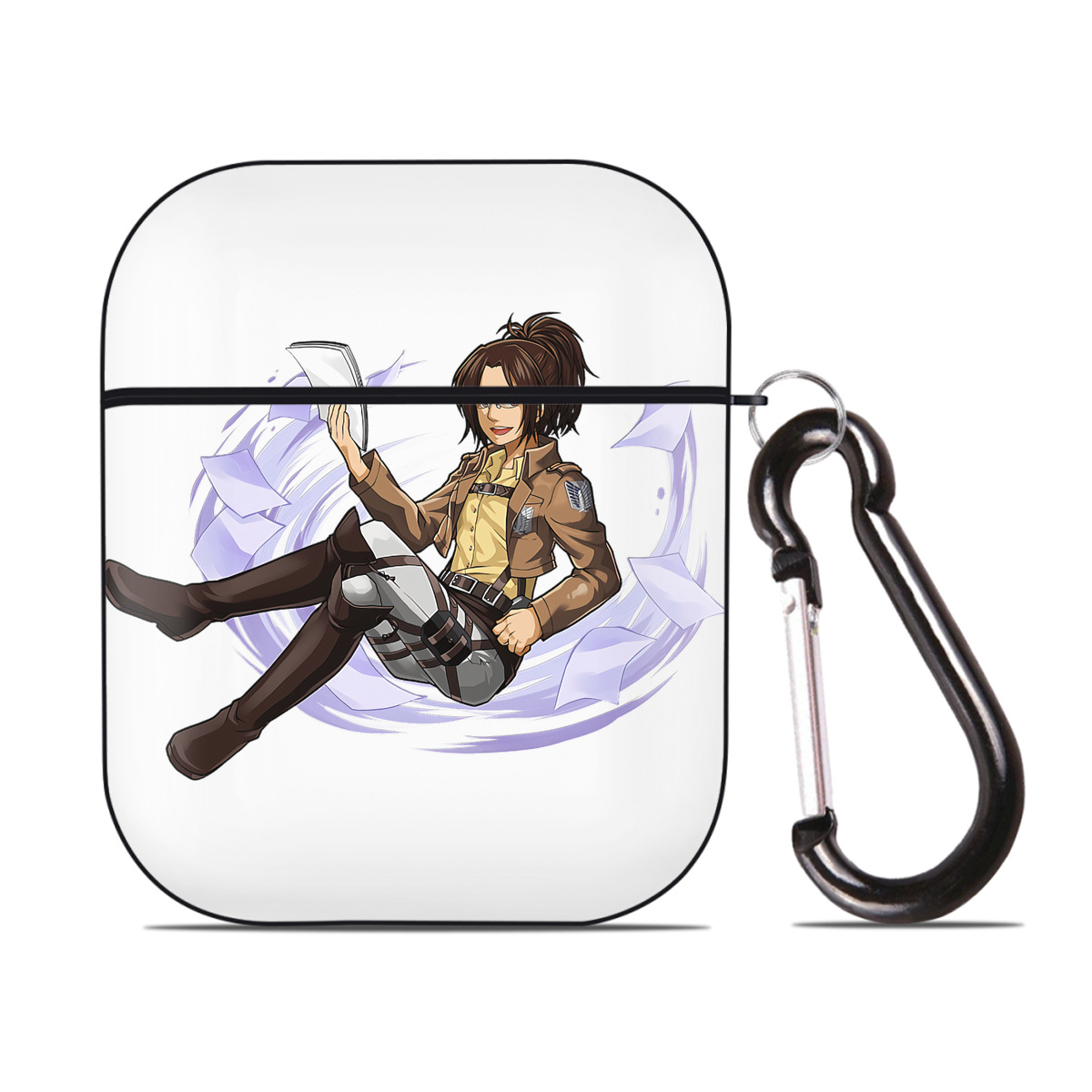 （画像用） 進撃の巨人 ハンジ·ゾエ Attack on Titan Hanji Zoe AirPods 第2世代保護ケース ハードシェル ブラック 耐衝撃・防指紋・カラビナ付き