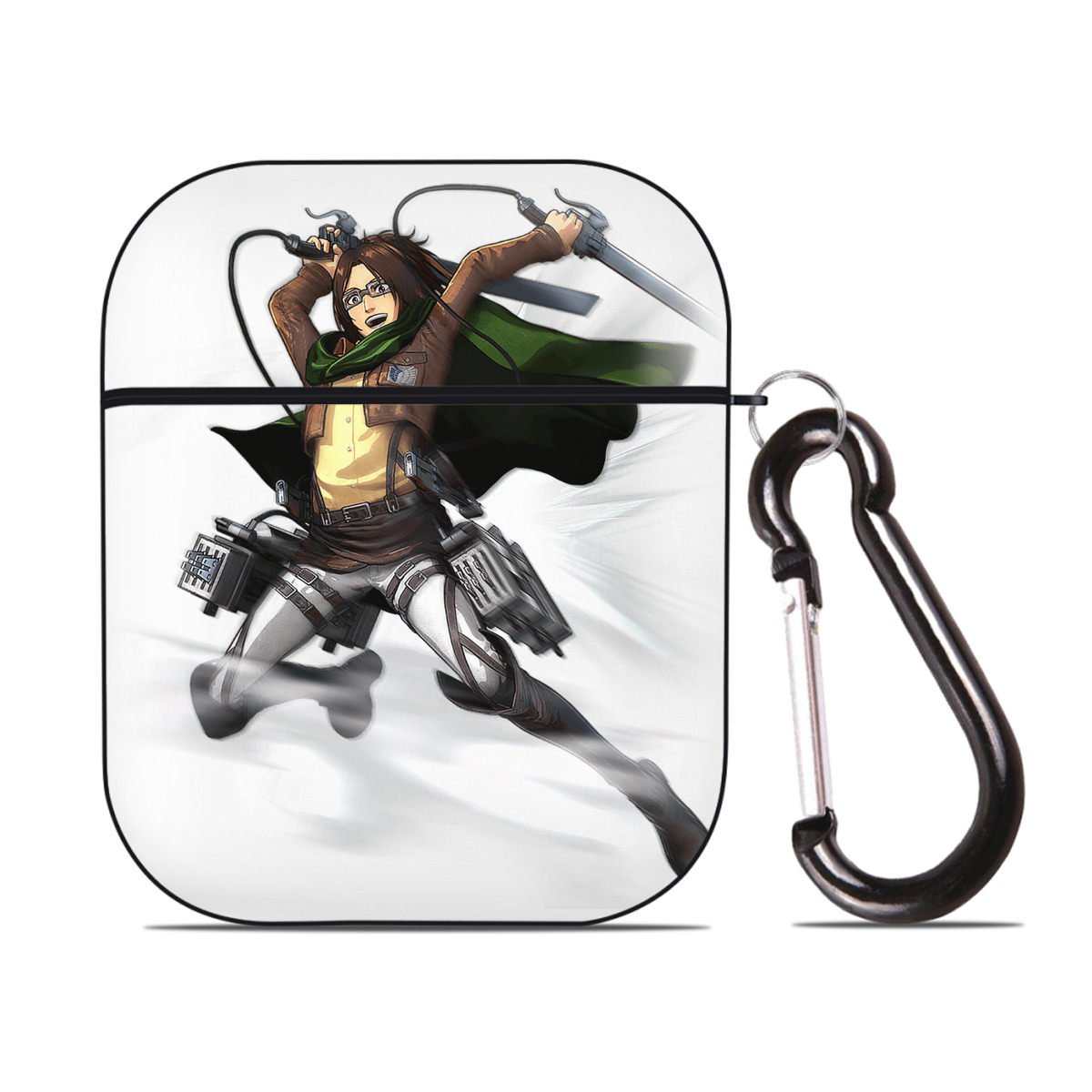 （画像用） 進撃の巨人 ハンジ·ゾエ Attack on Titan Hanji Zoe AirPods 第2世代保護ケース ハードシェル ブラック 耐衝撃・防指紋・カラビナ付き