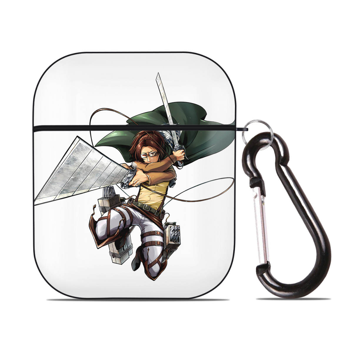 （画像用） 進撃の巨人 ハンジ·ゾエ Attack on Titan Hanji Zoe AirPods 第2世代保護ケース ハードシェル ブラック 耐衝撃・防指紋・カラビナ付き