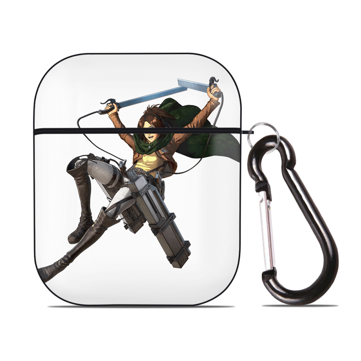 （画像用） 進撃の巨人 ハンジ·ゾエ Attack on Titan Hanji Zoe AirPods 第2世代保護ケース ハードシェル ブラック 耐衝撃・防指紋・カラビナ付き
