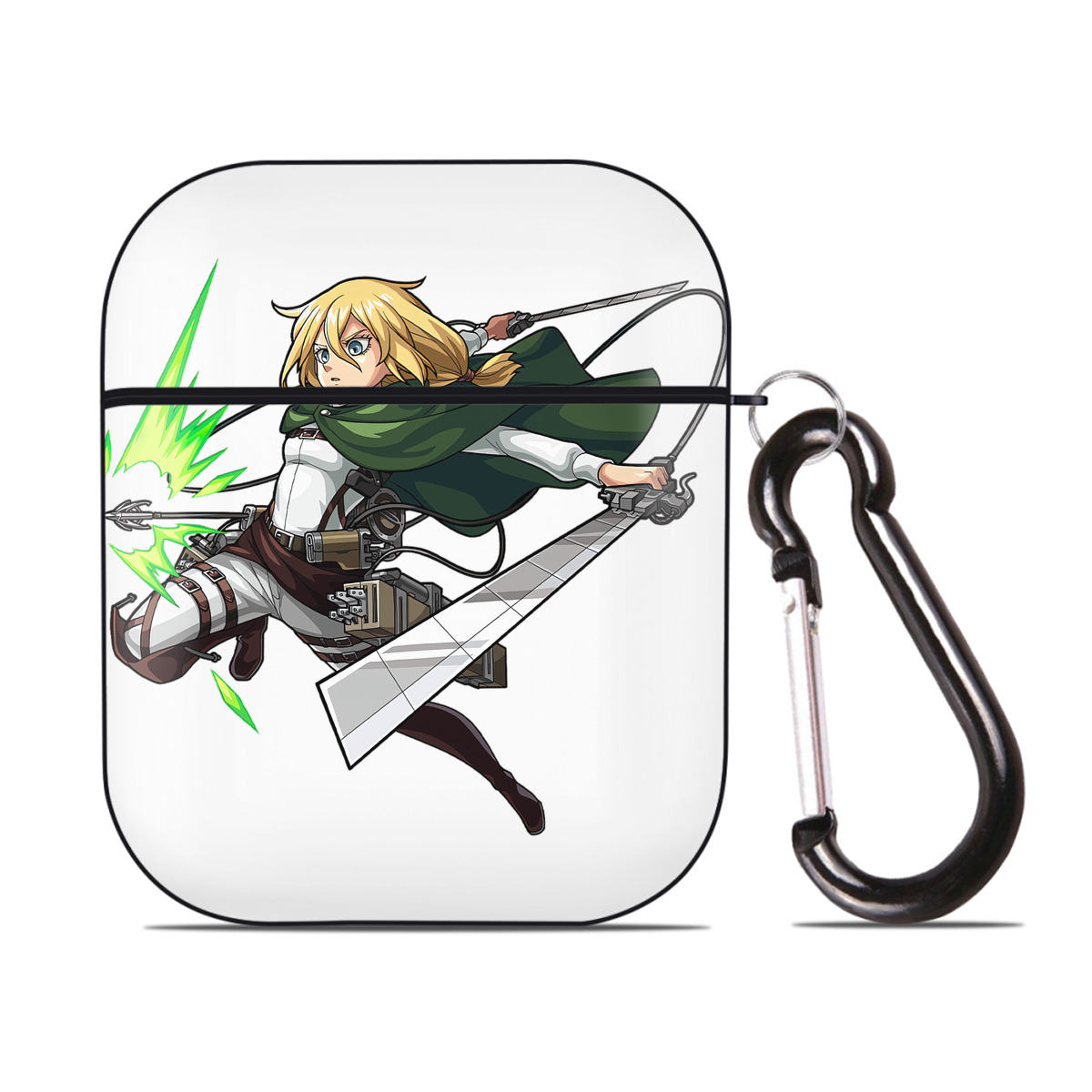 （画像用） 進撃の巨人 クリスタ·レンズ Attack on Titan Christa Lenz AirPods 第2世代保護ケース ハードシェル ブラック 耐衝撃・防指紋・カラビナ付き