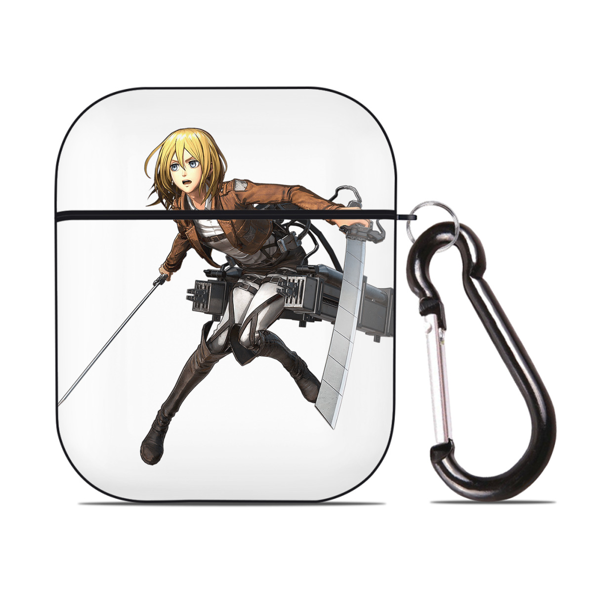 （画像用） 進撃の巨人 クリスタ·レンズ Attack on Titan Christa Lenz AirPods 第2世代保護ケース ハードシェル ブラック 耐衝撃・防指紋・カラビナ付き