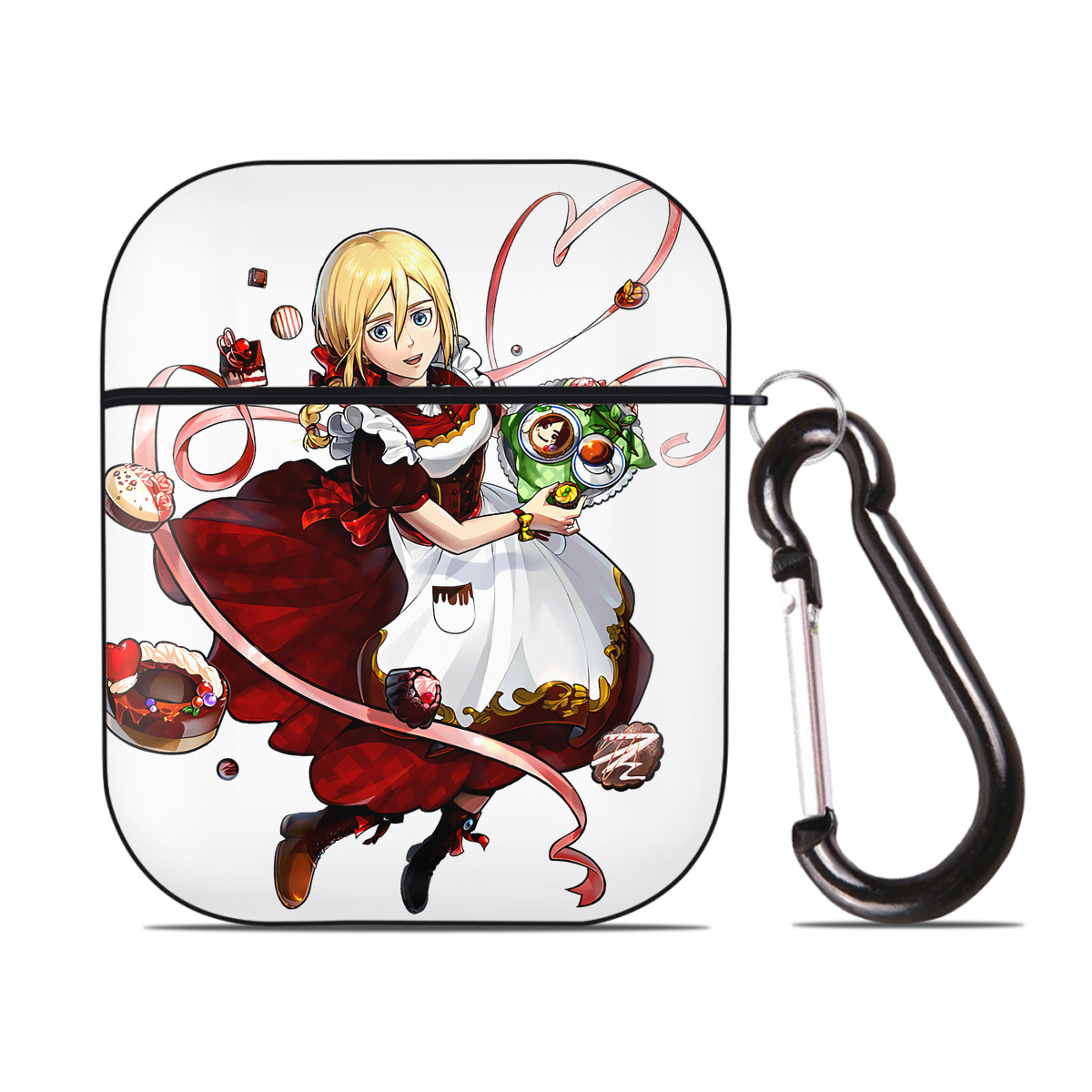 （画像用） 進撃の巨人 クリスタ·レンズ Attack on Titan Christa Lenz AirPods 第2世代保護ケース ハードシェル ブラック 耐衝撃・防指紋・カラビナ付き