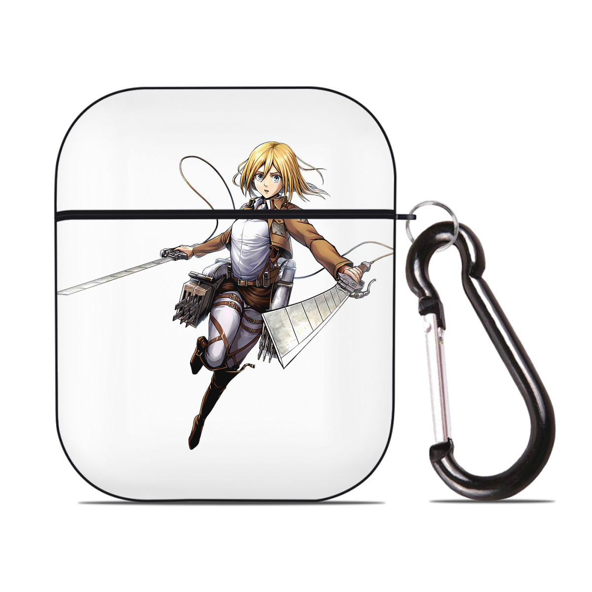 （画像用） 進撃の巨人 クリスタ·レンズ Attack on Titan Christa Lenz AirPods 第2世代保護ケース ハードシェル ブラック 耐衝撃・防指紋・カラビナ付き