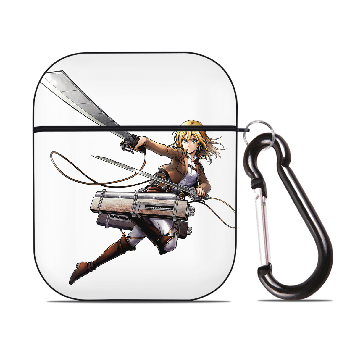 （画像用） 進撃の巨人 クリスタ·レンズ Attack on Titan Christa Lenz AirPods 第2世代保護ケース ハードシェル ブラック 耐衝撃・防指紋・カラビナ付き