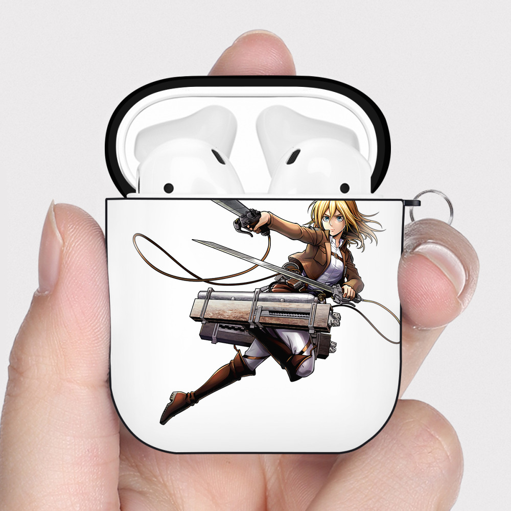 （画像用） 進撃の巨人 クリスタ·レンズ Attack on Titan Christa Lenz AirPods 第2世代保護ケース ハードシェル ブラック 耐衝撃・防指紋・カラビナ付き