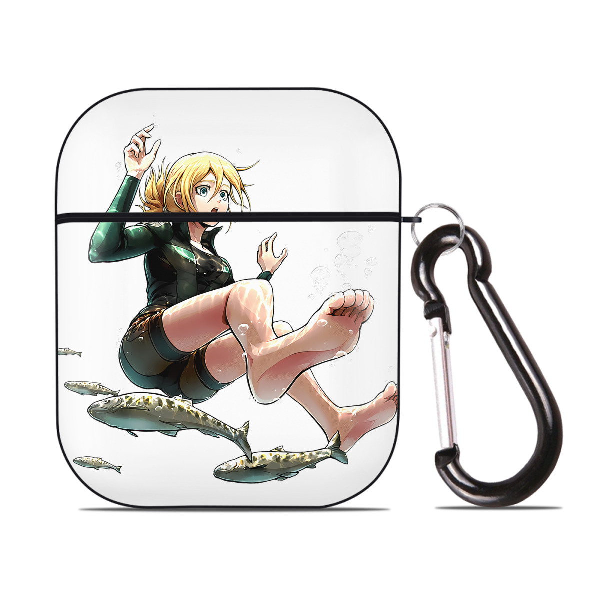 （画像用） 進撃の巨人 クリスタ·レンズ Attack on Titan Christa Lenz AirPods 第2世代保護ケース ハードシェル ブラック 耐衝撃・防指紋・カラビナ付き