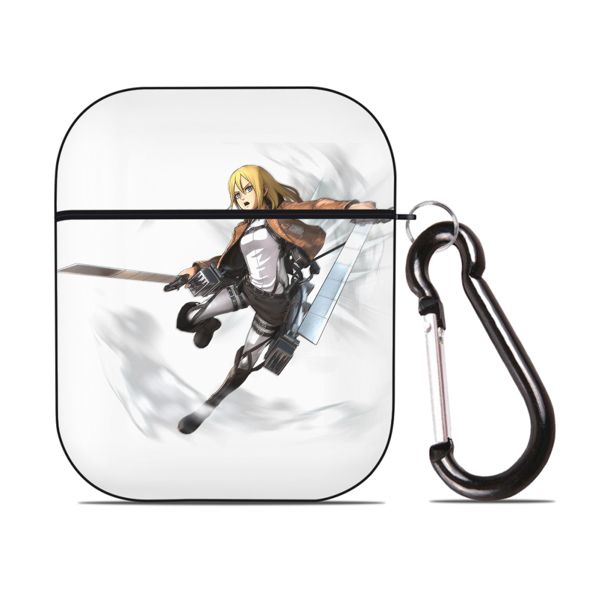 （画像用） 進撃の巨人 クリスタ·レンズ Attack on Titan Christa Lenz AirPods 第2世代保護ケース ハードシェル ブラック 耐衝撃・防指紋・カラビナ付き