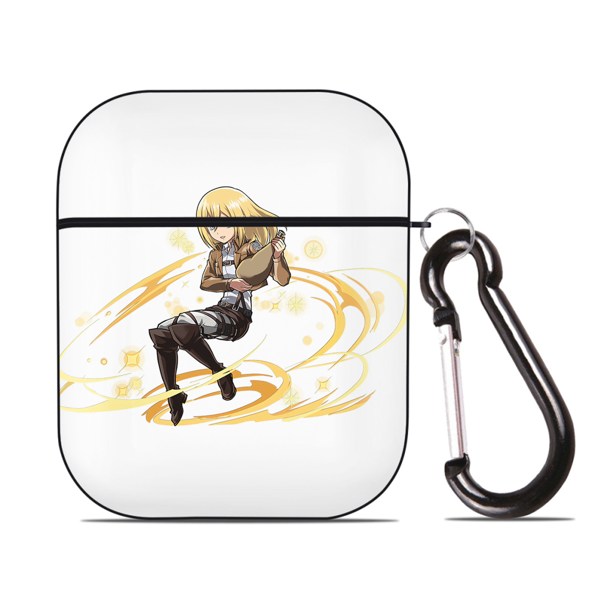 （画像用） 進撃の巨人 クリスタ·レンズ Attack on Titan Christa Lenz AirPods 第2世代保護ケース ハードシェル ブラック 耐衝撃・防指紋・カラビナ付き