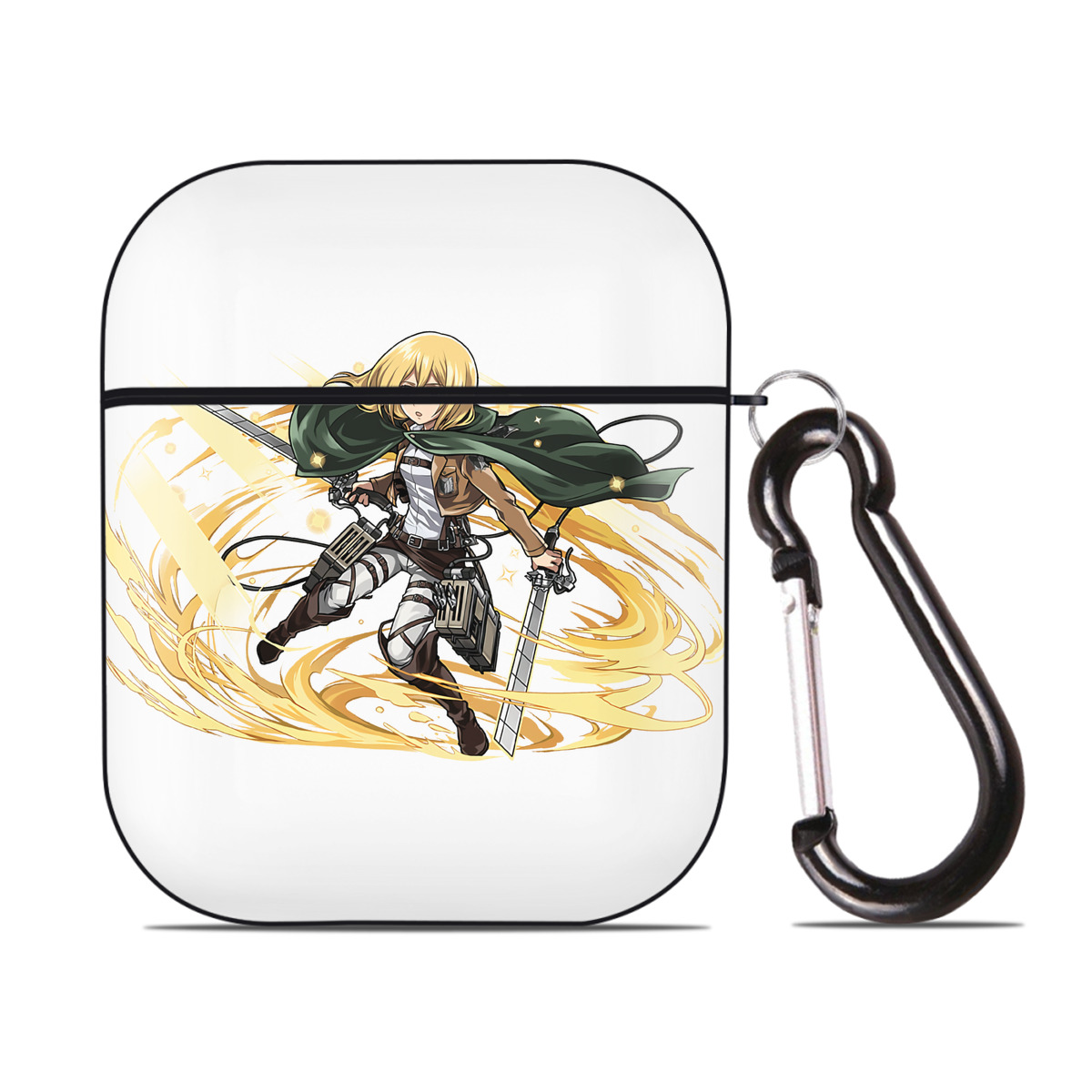 （画像用） 進撃の巨人 クリスタ·レンズ Attack on Titan Christa Lenz AirPods 第2世代保護ケース ハードシェル ブラック 耐衝撃・防指紋・カラビナ付き