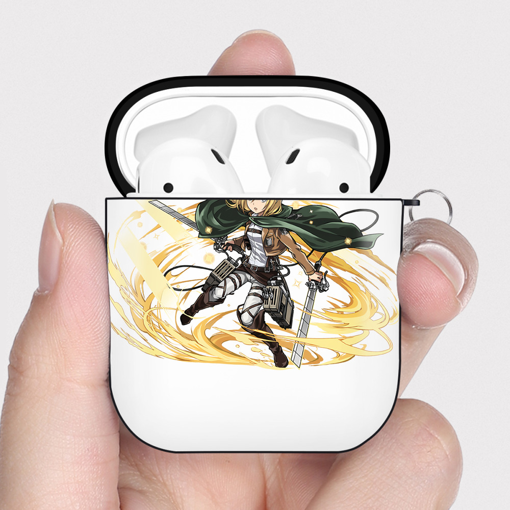 （画像用） 進撃の巨人 クリスタ·レンズ Attack on Titan Christa Lenz AirPods 第2世代保護ケース ハードシェル ブラック 耐衝撃・防指紋・カラビナ付き
