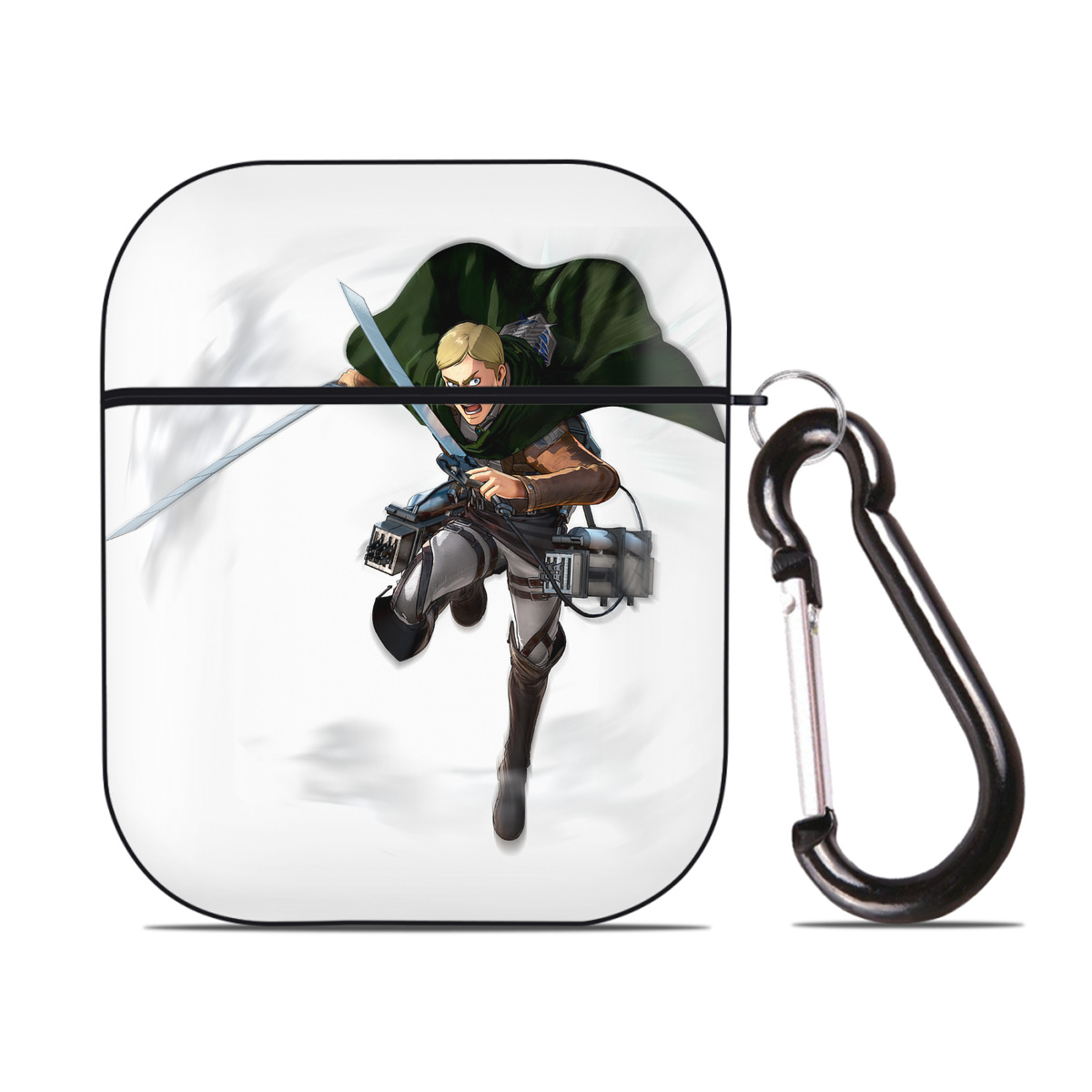 （画像用） 進撃の巨人 エルヴィン・スミス Attack on Titan Erwin Smith AirPods 第2世代保護ケース ハードシェル ブラック 耐衝撃・防指紋・カラビナ付き
