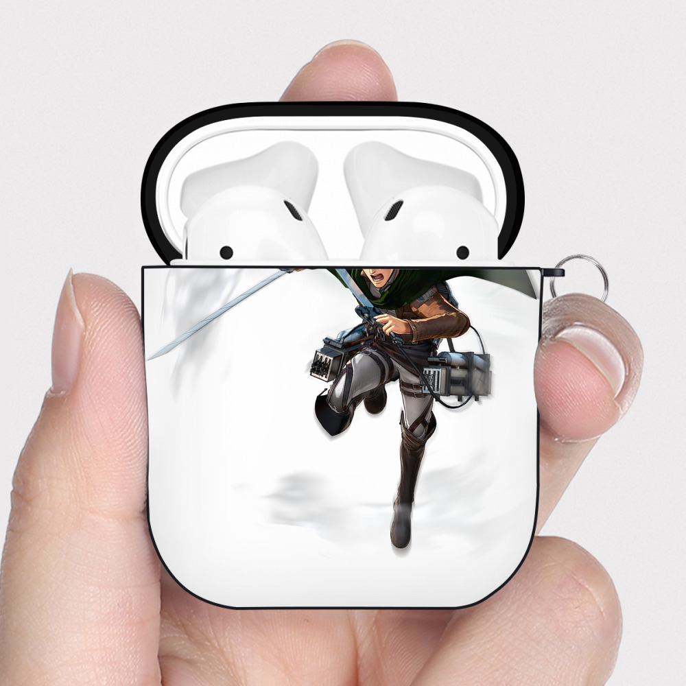 （画像用） 進撃の巨人 エルヴィン・スミス Attack on Titan Erwin Smith AirPods 第2世代保護ケース ハードシェル ブラック 耐衝撃・防指紋・カラビナ付き