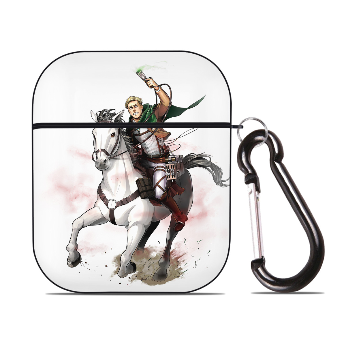 （画像用） 進撃の巨人 エルヴィン・スミス Attack on Titan Erwin Smith AirPods 第2世代保護ケース ハードシェル ブラック 耐衝撃・防指紋・カラビナ付き