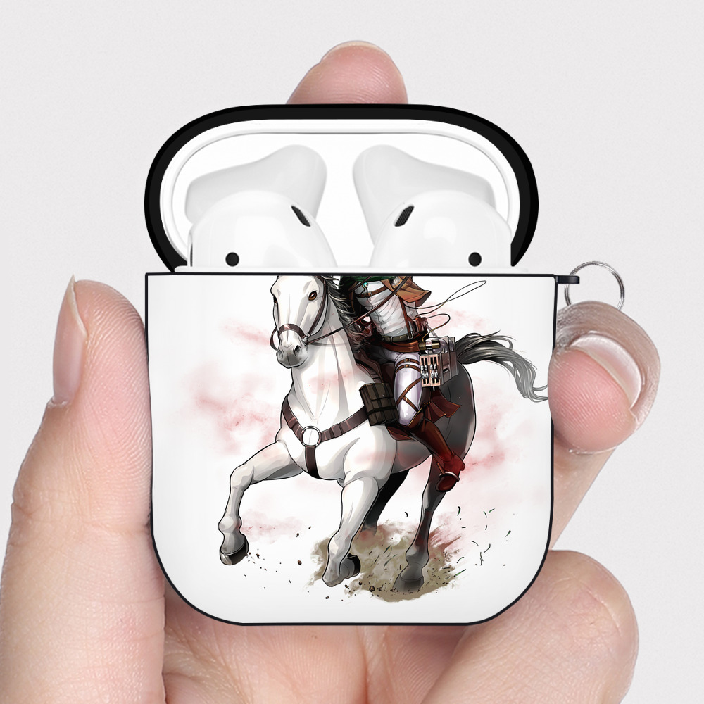 （画像用） 進撃の巨人 エルヴィン・スミス Attack on Titan Erwin Smith AirPods 第2世代保護ケース ハードシェル ブラック 耐衝撃・防指紋・カラビナ付き