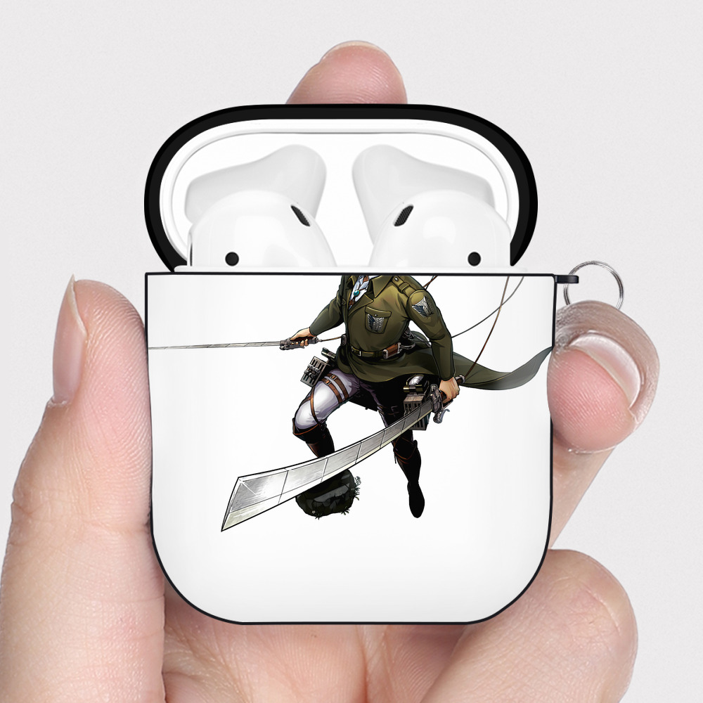 （画像用） 進撃の巨人 エルヴィン・スミス Attack on Titan Erwin Smith AirPods 第2世代保護ケース ハードシェル ブラック 耐衝撃・防指紋・カラビナ付き
