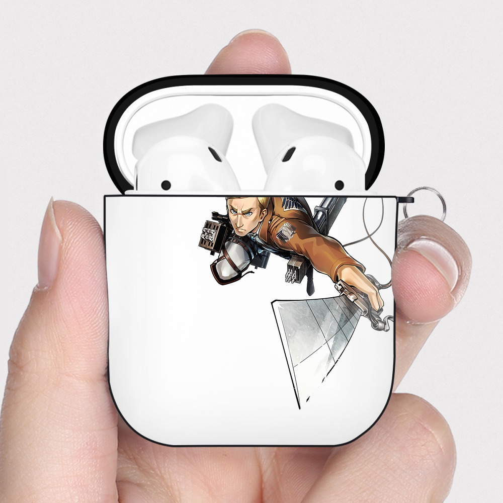 （画像用） 進撃の巨人 エルヴィン・スミス Attack on Titan Erwin Smith AirPods 第2世代保護ケース ハードシェル ブラック 耐衝撃・防指紋・カラビナ付き
