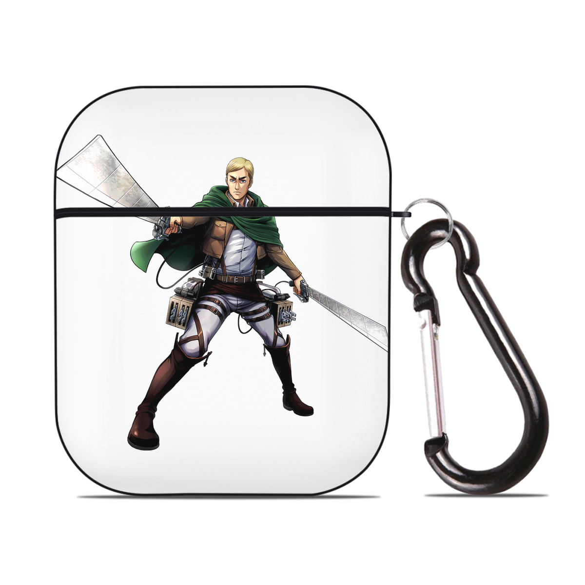（画像用） 進撃の巨人 エルヴィン・スミス Attack on Titan Erwin Smith AirPods 第2世代保護ケース ハードシェル ブラック 耐衝撃・防指紋・カラビナ付き