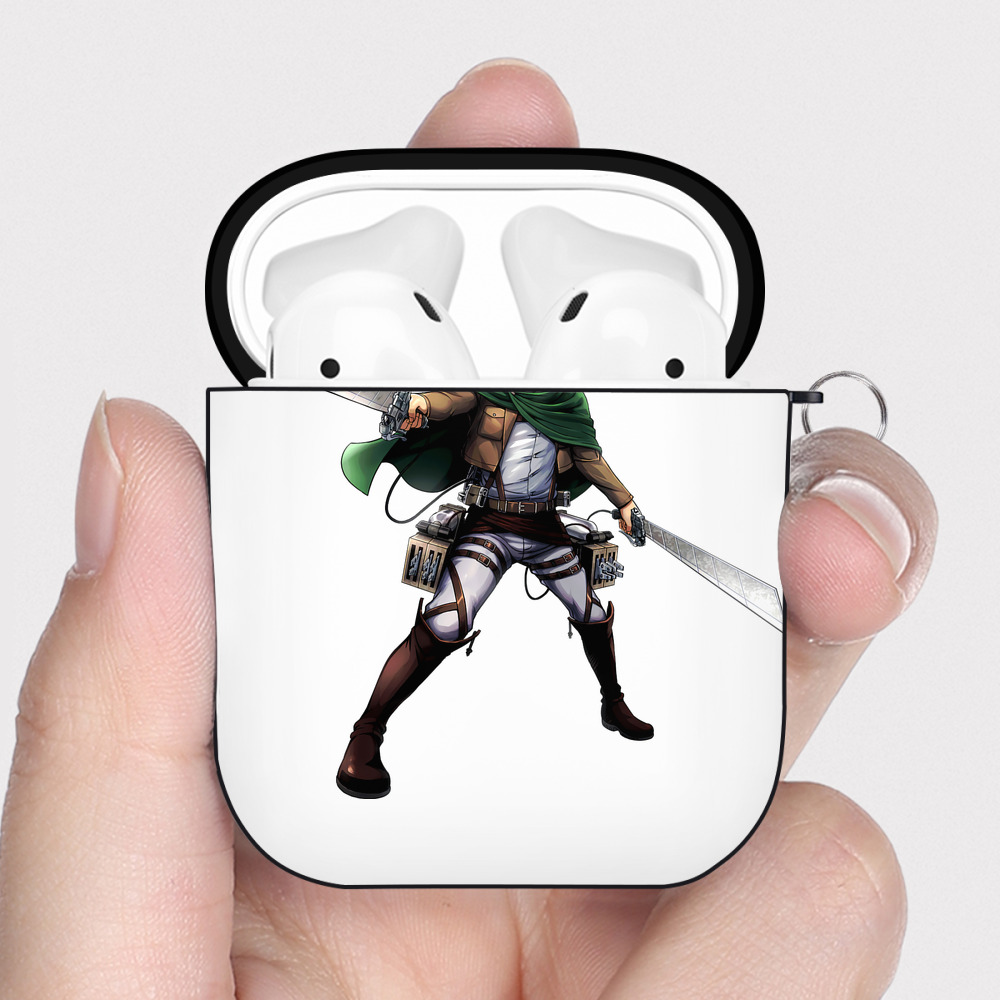 （画像用） 進撃の巨人 エルヴィン・スミス Attack on Titan Erwin Smith AirPods 第2世代保護ケース ハードシェル ブラック 耐衝撃・防指紋・カラビナ付き