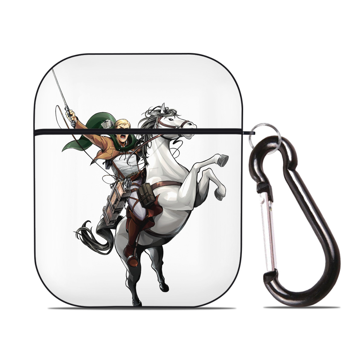 （画像用） 進撃の巨人 エルヴィン・スミス Attack on Titan Erwin Smith AirPods 第2世代保護ケース ハードシェル ブラック 耐衝撃・防指紋・カラビナ付き