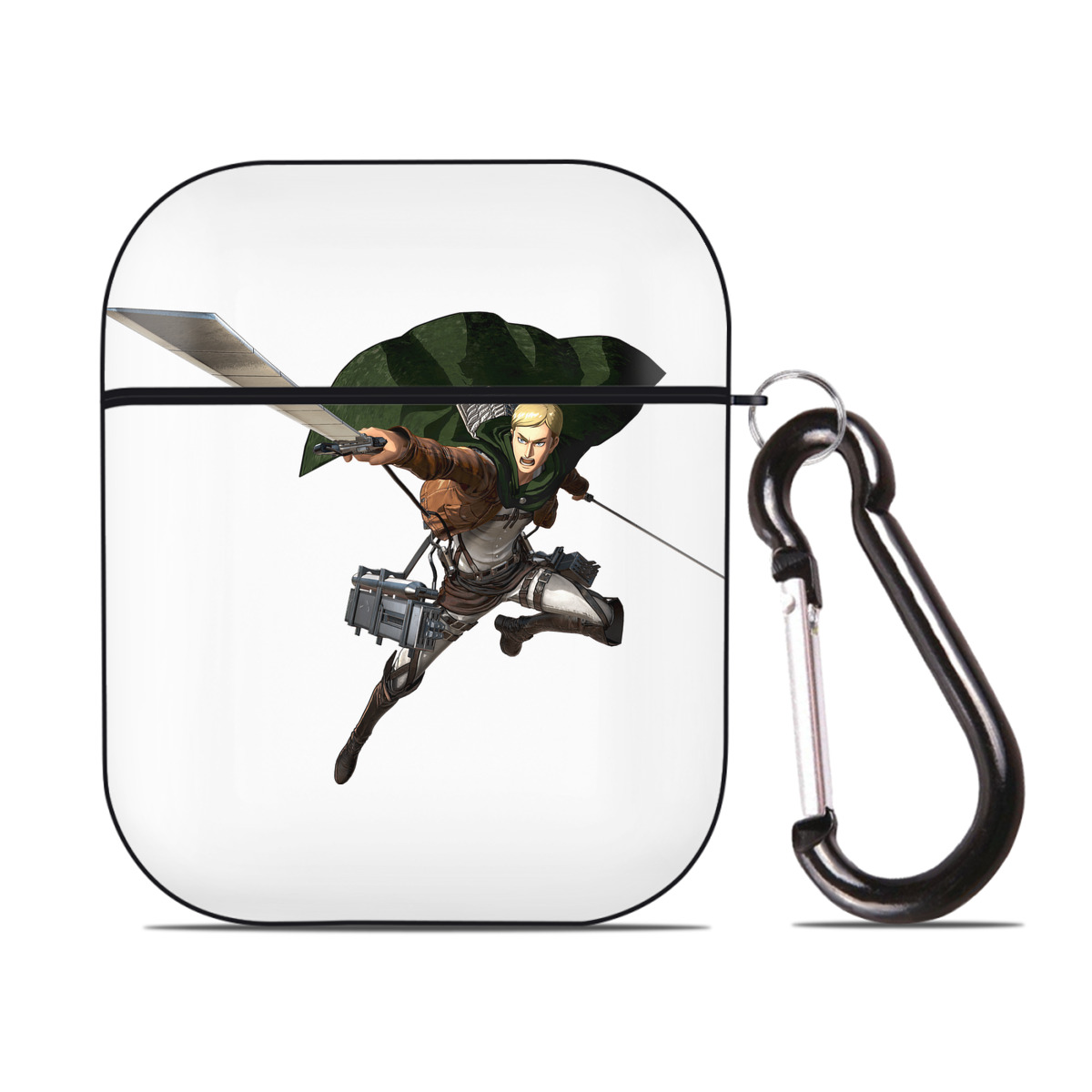 （画像用） 進撃の巨人 エルヴィン・スミス Attack on Titan Erwin Smith AirPods 第2世代保護ケース ハードシェル ブラック 耐衝撃・防指紋・カラビナ付き