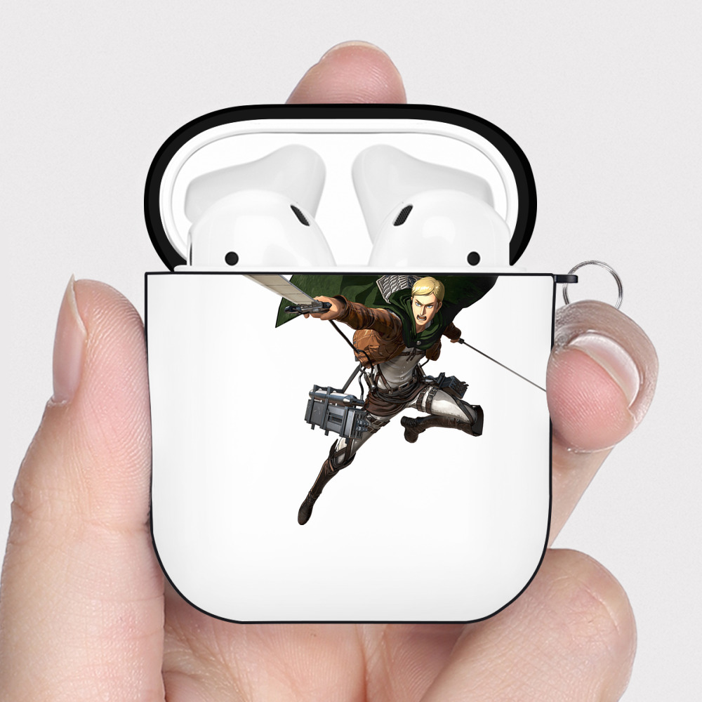 （画像用） 進撃の巨人 エルヴィン・スミス Attack on Titan Erwin Smith AirPods 第2世代保護ケース ハードシェル ブラック 耐衝撃・防指紋・カラビナ付き
