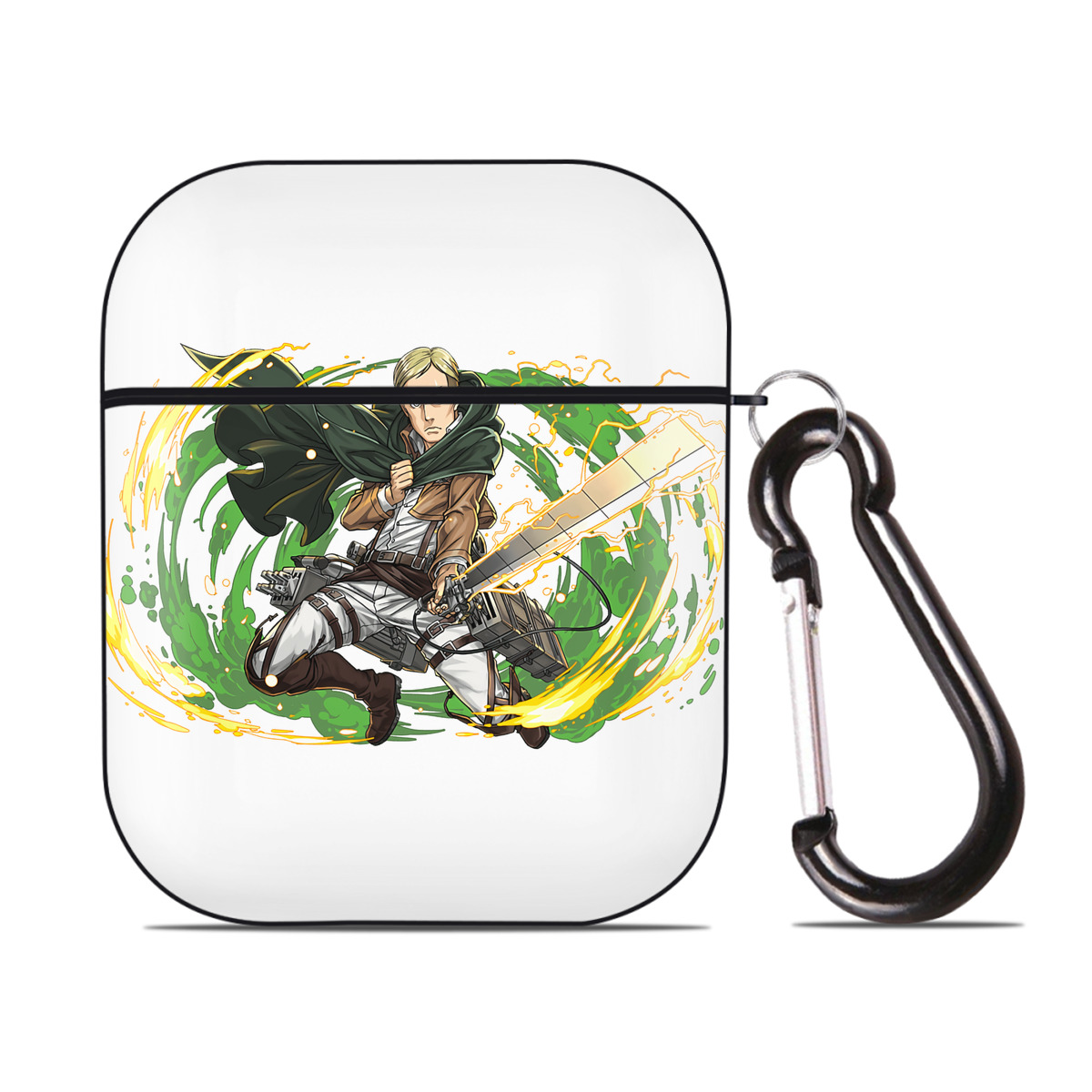 （画像用） 進撃の巨人 エルヴィン・スミス Attack on Titan Erwin Smith AirPods 第2世代保護ケース ハードシェル ブラック 耐衝撃・防指紋・カラビナ付き