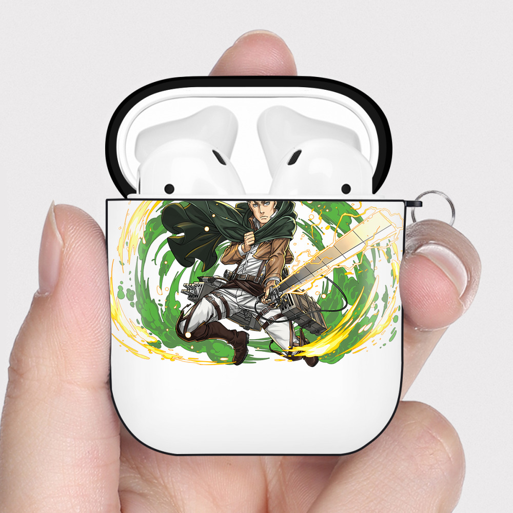 （画像用） 進撃の巨人 エルヴィン・スミス Attack on Titan Erwin Smith AirPods 第2世代保護ケース ハードシェル ブラック 耐衝撃・防指紋・カラビナ付き